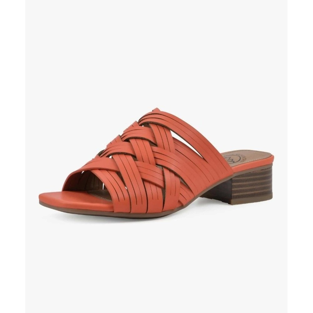 White Mountain Alluvia Orange Woven Block Heel Slide Sandals Womens 8.5 NEW